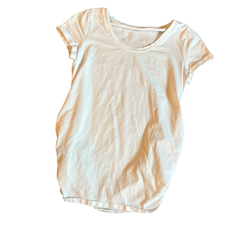 NWOT Old Navy Maternity White Fitted Shirt Side Ruching Sz L Scoop Neck